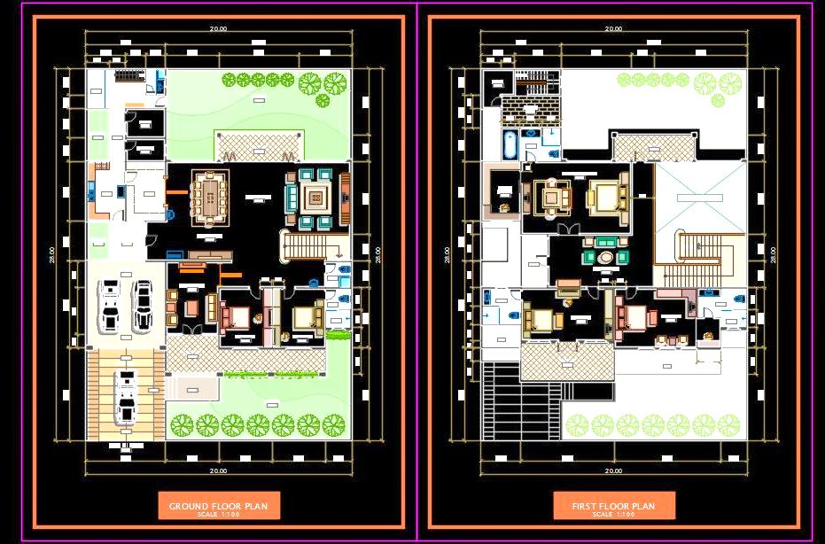 Bungalow Design in AutoCAD - Interior and Landscape Layouts